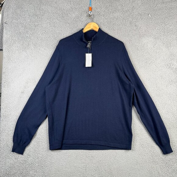 Nordstrom Sweater Mens XL Navy Tech Smart Merino Wool Blend Thermolite 1/4 Zip - Picture 1 of 15